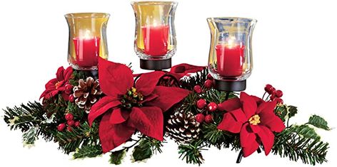 Amazon.com: Collections Etc Christmas Poinsettia Candle Holder Centerpiece with Pinecones, Red 20" L x 9" W x 9 1/4" H : Home & Kitchen Centerpiece With Pinecones, Walmart Candles, Christmas Centerpieces Cheap, Christmas Arrangements Centerpieces, Christmas Candle Centerpiece, Xmas Centerpieces, Candle Holder Centerpiece, Christmas Candlesticks, Candle Table Centerpieces