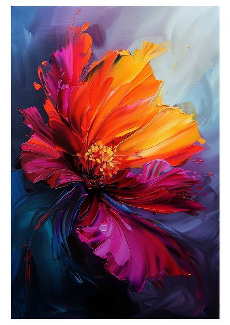 319 Floral Joy And Chromatic Flourish Flowers In Acrylic Paintings, Big Floral Paintings, Flower Art Abstract, Abstract Flowers Art, Large Canvas Ideas, Abstract Flowers Painting, Colourful Painting Ideas, Bedroom Paintings Canvas Wall Art, Large Flower Paintings