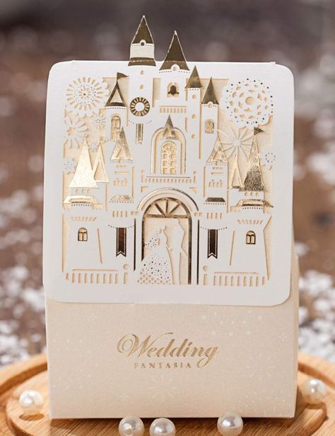 Wedding Favor Boxes Diy, Disney Themed Wedding, Beauty And The Beast Wedding Theme, Candy Box Gift, Disney Wedding Invitations, Romantic Castle, Wedding Favours Luxury, Disney Inspired Wedding, Disney Wedding Theme