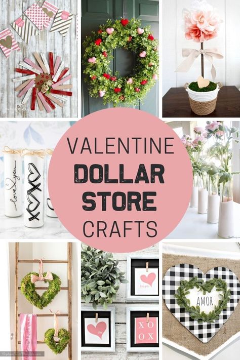 If you love having a decorated house all year round, here are heaps of simple dollar store Valentine's Day crafts to give your home a romantic vibe this February, without breaking the bank! Valentines Day Craft Decorations, Primitive Valentines Day Crafts, Valentine Day Diy Crafts, Valentines Crafts Dollar Tree, Valentine’s Day Canvas Ideas, Dollar Tree Crafts Valentines Home Decor, Valentines Day Decorations Dollar Tree, Valentine Dollar Tree Crafts, Valentine Bathroom Decor