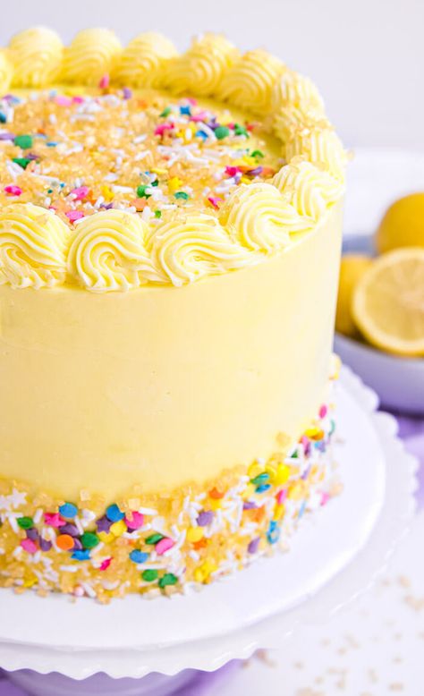 Lemon Birthday Cakes, Vanilla Layer Cake, Cake With Lemon Curd, Learn To Bake, Sprinkle Cake, Dessert Toppings, Cake Fillings, Yellow Cake, Lemon Desserts