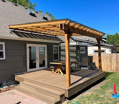 Classic Cedar Pergola with Polycarbonate Roof Supported by LO-PRO Patio Roof Risers | Patio Roof Riser