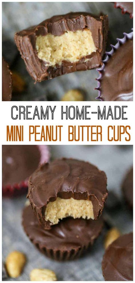 Creamy Home-made Mini Peanut Butter Cups - Vegan option! Luscious, thick layered chocolate cups loaded with creamy peanut butter filling are one way to get the party started!The best chocolate peanut butter explosions ever! - Vegan & Sugar-Free Options #peanutbutter #peanutbuttercups #vegan #homemadepeanutbuttercups #homemadecandy #reeses #sugarfree Mini Peanut Butter Cups, Peanut Butter Squares, Homemade Peanut Butter Cups, Peanut Butter Marshmallow, Peanut Butter Chocolate Bars, Peanut Butter Granola, Peanut Recipes, Peanut Butter Desserts, Peanut Butter Filling