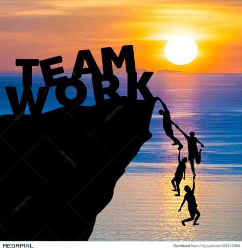 Silhouette teamwork of people climbs into cliff to reach the word TEAM WORK with sunrise Work Cartoons, Rope Climbing, People Working Together, Work Pictures, Work Images, Team Work, Poster Drawing, Power To The People, Business Photos