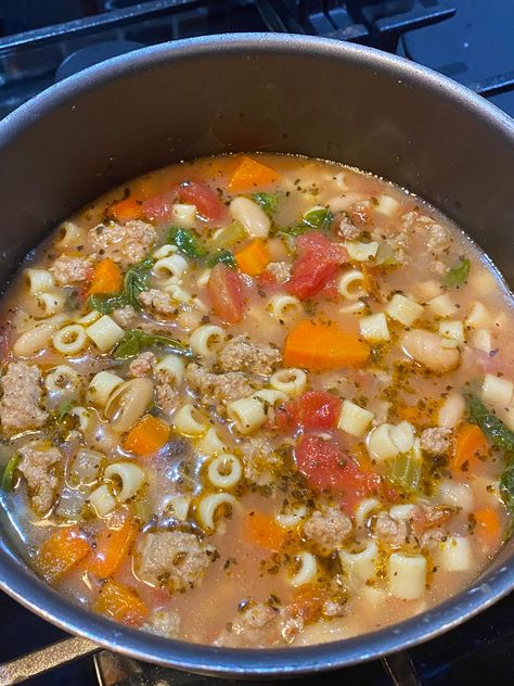 White Bean and Sausage - Easy DIY Recipes Sausage Bean Spinach Soup, White Bean And Italian Sausage Soup, Italian Sausage Orzo Soup Recipes, Sausage And White Bean Soup Recipes, White Bean And Pasta Soup, White Bean Soup With Sausage, Sausage Pasta Soup, Soup With Cannellini Beans, Sausage Bean Soup