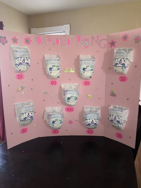 Baby shower game. Diaper pong- we did points 100,50,25. Use a white erase board to put scores. Two highest go against each other for prize. Diaper Pong, Diy Babyshower, Creative Baby Shower Themes, Easy Baby Shower Games, Diy Decorating Ideas, Baby Trivia, Boys Diy, Shower Prizes, Idee Babyshower