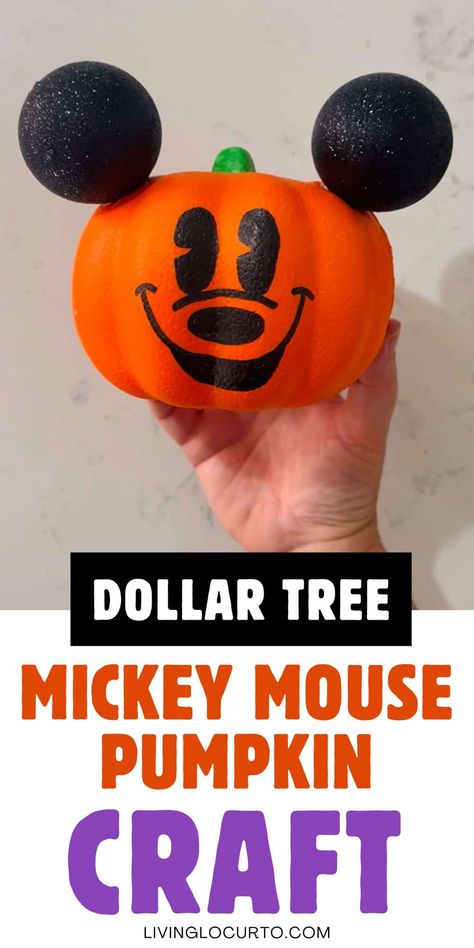 A DIY Mickey Mouse pumpkin is an easy and adorable Halloween Dollar Tree craft perfect for Disney fans. Disney Halloween Dollar Tree Diy, Mickeys Not So Scary Halloween Trunk Or Treat, Diy Mickey Pumpkin, Diy Mickey Halloween Decorations, Mickey Mouse Halloween Party, Winnie The Pooh Pumpkin, Diy Mickey Mouse, Fall Disney, Disney Crafts For Kids