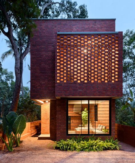 step inside this narrow brick house by srijit srinivas, a lush oasis in india Iron Grill Design, Portico Design, Cluster House, David Chipperfield Architects, Iron Grill, Shade Design, Internal Courtyard, Narrow House, Interior Design Elements