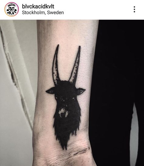 Schizo Tattoos, Black Goat Tattoo, Small Coverup Tattoo Ideas, Black Metal Tattoo, Baphomet Tattoo, Black Sheep Tattoo, Trippy Tattoo Ideas, Swag Tattoo, Goat Tattoo