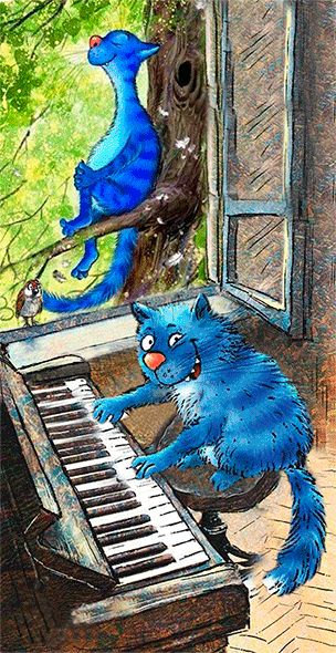 Gif de Irinakardek (Art. Rina Zeniuk) 🐱 Music Cartoon Art, Music Cartoon, Cats Musical, Image Chat, Whimsical Cats, Cat Artwork, Blue Cat, Cat Cards, Cats Illustration