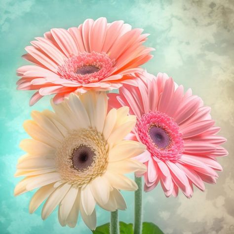 Flores de gerbera de color pastel sobre fondo pastel borroso Color Pastel, Color Rosa, Pixel Art, Pastel, Collage, Flowers, Floral, Pins, Color