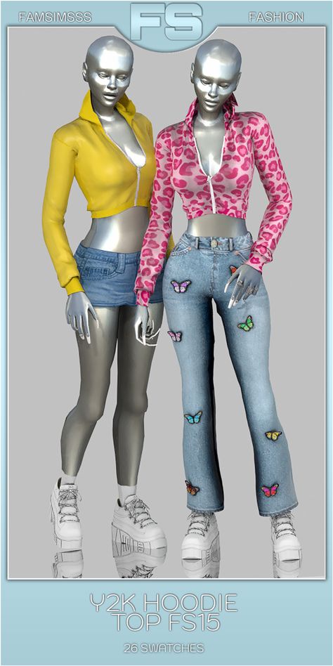 Y2K Hoodie - Top FS15 | FamSimsss on Patreon Essentials Hoodie Sims 4, Sims 4 Y2k Furniture Cc, Sims 4 Essentials Hoodie, Y2k Sims 4 Cc Furniture, Sims 4 Y2k, Y2k Shirts, Sims 4 Tsr, Cc Folder, Sims Clothes