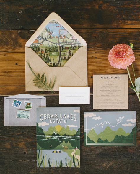 Adirondacks Wedding, Summer Camp Wedding, Camp Theme, Postcard Wedding Invitation, Wedding Postcard, Postcard Invitation, Travel Theme Wedding, Camp Wedding, Rsvp Postcard