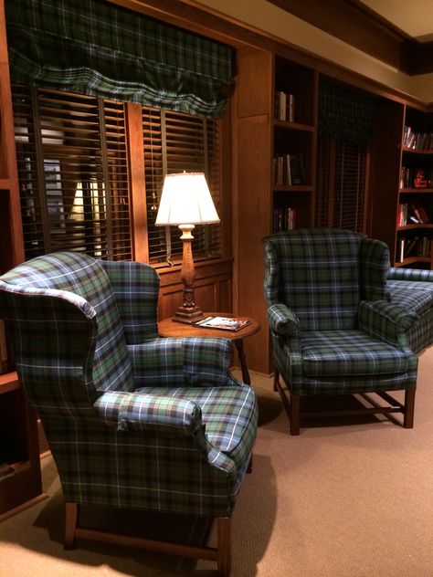 Plaid!!! #masculine #tailored #preppy #mountainhouse #clubchairs #plaid #tartan Sofa Tartan, Tartan Furniture, Tartan Furniture Sofas, Tartan Plaid Carpet, Tartan Plaid Decor, Tartan Sofa, Grey Tartan Sofa, Tartan Chair, Plaid Couch