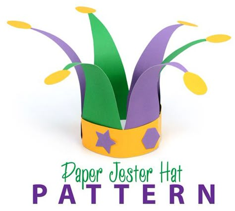 Paper Jester Hat Pattern: Mardi Gras Crafts for Kids Carnival Hats Diy, Clown Hat Craft, Diy Hats For Kids Crafts, Crazy Hat Day Ideas For Kids Diy, Clown Hat Diy, Diy Clown Hat, Jester Hat Pattern, Clown Diy, Party Hat Craft