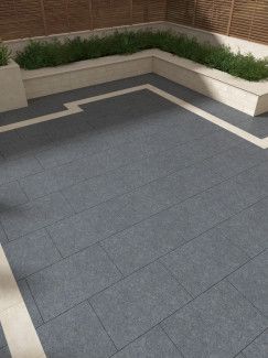 Granite Paving Slabs | Mid Grey Granite | Granite for Patio Slabs And Gravel Patio, Slabbed Garden Ideas, Dark Grey Granite, Imprinted Concrete Driveway, Tile Patio, Grey Pavers, Paving Driveway, Sandstone Paving Slabs, Pavers Design