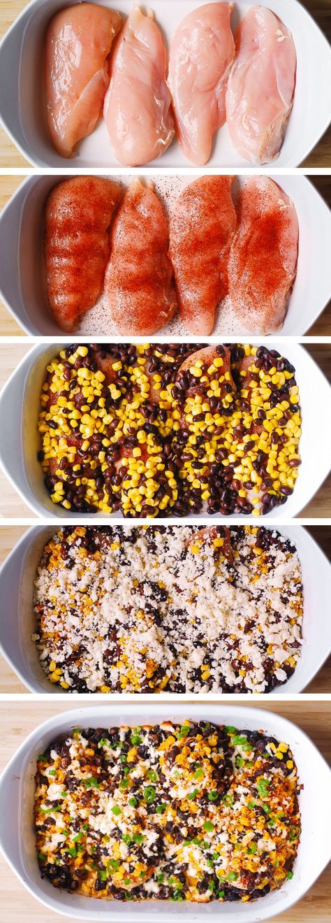 Corn Black Bean, Chicken Mexican, Black Bean Chicken, Corn Chicken, Bake Chicken, Mexican Street Food, Chicken Bake, Cotija Cheese, Recipes Mexican