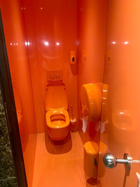 Orange | toilet | bathroom | funny | beautifull | amsterdam | Orange Toilet, Aesthetic Toilet, Outside Toilet, Bathroom Retro, Contemporary Toilet, Orange Bathrooms, Small Toilet, Toilet Bathroom, Orange Decor