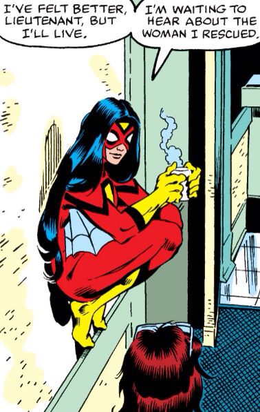 Avengers annual #10 (1981) Spoiler: the woman she rescued was Carol Danvers. Jessica Drew Spider-Woman and Carol Danvers Ms Marvel first meeting Jessica Drew Spiderwoman, Spider Woman Jessica Drew, Spider Women, Jessica Drew, Dc Comics Women, Carol Danvers, Karakter Disney, Spiderman Pictures, First Meeting