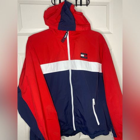 Brand New Tommy Hilfiger Windbreaker Tommy Hilfiger Jacket Mens, Vintage Tommy Hilfiger Jackets, Cotton Jacket Men, Tommy Hilfiger Windbreaker, Retro Windbreaker, Green Windbreaker, Hoodie Jacket Men, Red Windbreaker, Y2k Men