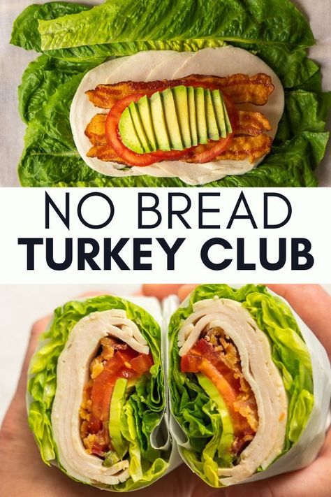 Use this No Bread Turkey Club method to make your favorite sandwich into a low carb sandwich. Make a no bread sandwich by rolling your fillings in lettuce. Romaine Lettuce Wraps, Bread Turkey, Turkey Club Sandwich, Low Carb Sandwiches, Turkey Club, Viral Recipes, Low Carb Meal Prep, Low Carb Lunch, Sandwiches For Lunch