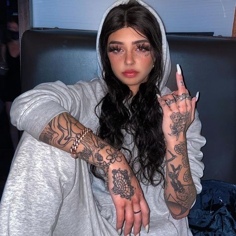 keaton belle (ง •̀_•́)ง on Instagram: “take ur $ then give my gf a kiss,” Keaton Belle, Grunge Clothes Aesthetic, Aesthetic Universe, Girl Back Tattoos, Estilo Cholo, Tattoed Women, Grunge Clothes, Gangster Girl, Tattoed Girls