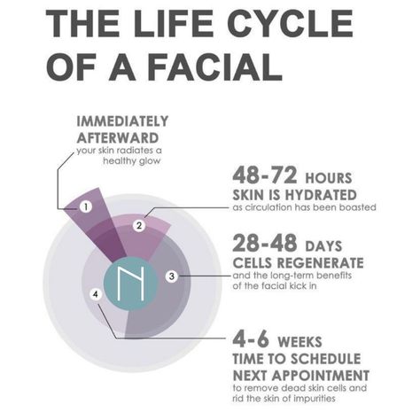 Ever wonder why facials are recommended once a month? This chart shows you the life cycle of a facial and the importance of maintaining your results. By 4-6 weeks your skin has built up tons of dead skin cells and impurities and is ready for another pampering! 🧖‍♀️ ☎️Call us to book your next appointment 561-240-3000 Once A Month, Life Cycle, Healthy Glow, Life Cycles, Esthetician, Dead Skin, Skin Cells, A Month, Your Skin