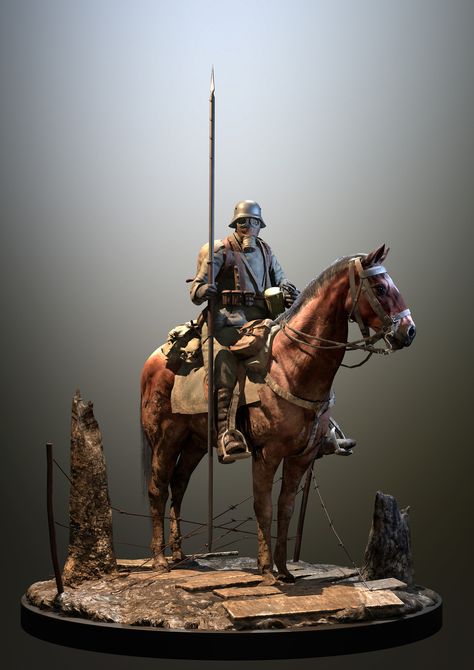 Lancer, Joan Hägg on ArtStation at https://www.artstation.com/artwork/dGQwJ Ww1 Battles, Ww1 Soldiers, Post Apocalyptic Art, Military Action Figures, Military Figures, Military Diorama, German Army, Custom Action Figures, Fantasy Concept Art