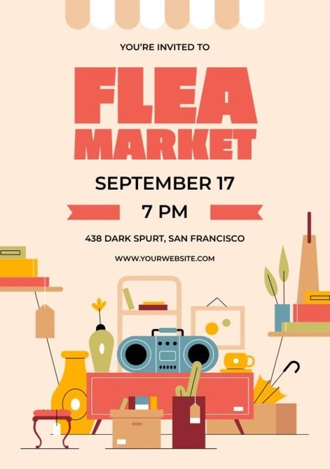 Flea Market Flyer Design, Flyer Inspo Aesthetic, Flea Market Poster Design, Flea Market Flyer, Flea Market Illustration, Flea Market Poster, Flea Market Aesthetic, Earth Day Posters, Kids Market