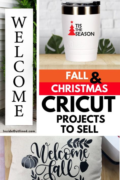 Learn how to create fall and Christmas Cricut projects to sell. These projects are easy and trendy for the holidays. Fall Cricut Crafts, Fall Cricut Projects To Sell, Christmas Cricut Projects To Sell, Fall Cricut Projects, Christmas Cricut Projects, Hristmas Crafts, Cricut Projects To Sell, Fall Cricut, Heat Transfer Vinyl Projects