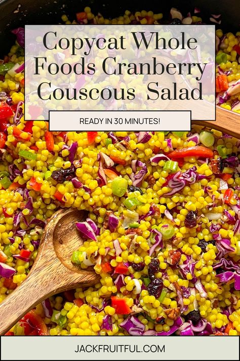 Cranberry Couscous Salad is a NEW recipe from Jackfruitful Kitchen.  Visit jackfruitful.com to view the whole recipe! Whole Foods Couscous Salad Recipe, Vegan Couscous Salad, Cranberry Couscous, Pearl Couscous Salad, Couscous Salad Recipes, Raisin Recipes, Gluten Free Brands, Citrus Dressing, Cranberry Salad