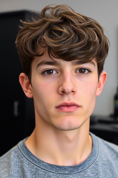 Dark Ash Brown Haircut with Curly Crop, Modern Men Hairstyle, men haircut Dark Brown Male Hair, Hair Colour For Men Brown, Brown Haircut, Male Haircut, Dark Ash Brown, Blonde Fringe, Curly Crop, Wedding Color Schemes Spring, Classic Taper