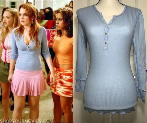 Mean Girls: Cady’s Blue Henley Top Cady Heron Outfits, Cady Mean Girl, Mean Girls Costume, Mean Girls Halloween, Mean Girls Outfits, Cady Heron, Blue Henley, 00s Style, Blue Costumes