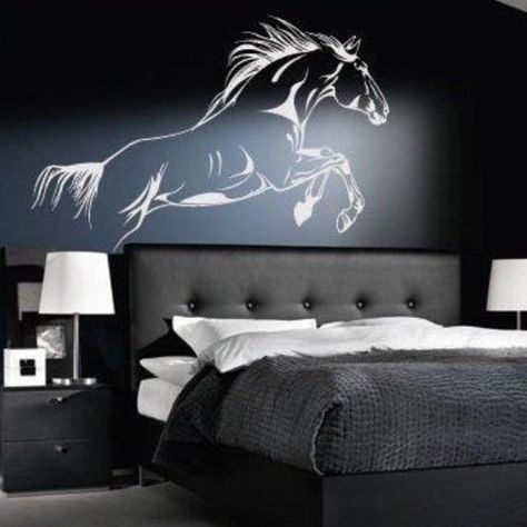 horse design over bed. I don't know about over the bed but maybe another room possibly Girls Unicorn Bedroom Ideas, Equestrian Bedroom, Cai Arabi, Horse Themed Bedrooms, Horse Bedroom, Horse Room, Unicorn Bedroom, Purple Bedrooms