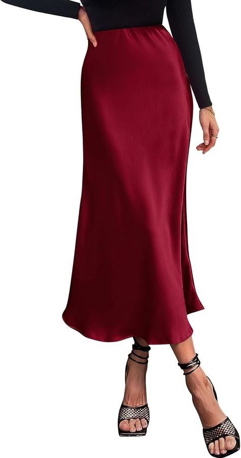 Amazon.com: BTFBM 2024 Women Long Satin Summer Spring Skirt Silk Elegant High Waist Cocktail Party Wedding Flared A-Line Midi Skirts(Solid Wine Red, X-Large) : Clothing, Shoes & Jewelry