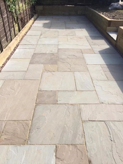 Stone Patio Designs, Indian Sandstone, Indian Stone, Garden Retaining Wall, Stone Pavers, Paver Designs, Patio Pavers Design, Sandstone Paving, Garden Tiles