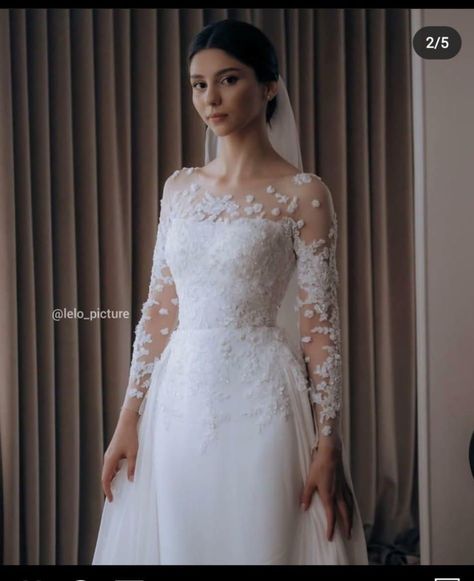 2 Looks Wedding Gown, Simple White Wedding Dress With Sleeves, Iceland Wedding Dress, Women White Dresses, White Dresses Wedding, Wedding Dresses Elegant, Wedding Frocks, Bride Dress Simple, Classy Wedding Dress