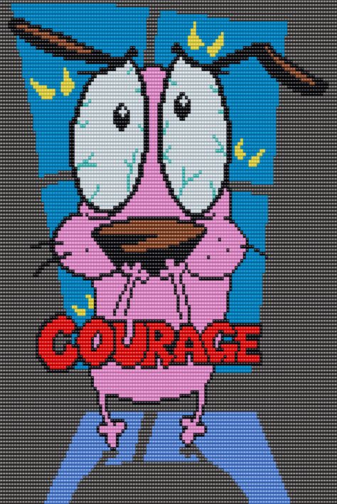 Courage the Cowardly Dog Scared Poster Square Grid Pattern (122 Columns X  142 Rows) Pattern by me, Man in the Book. My patterns are free to use to make whatever creation you can come up with. I just ask that you do not take credit for my pattern. Courage The Cowardly Dog Cross Stitch, Courage The Cowardly Dog Poster, Courage The Cowardly Dog Pixel Art, Courage The Cowardly Dog Art, Courage The Cowardly Dog Wallpapers, Dog Scared, Square Grid Pattern, Poster Square, Courage The Cowardly Dog