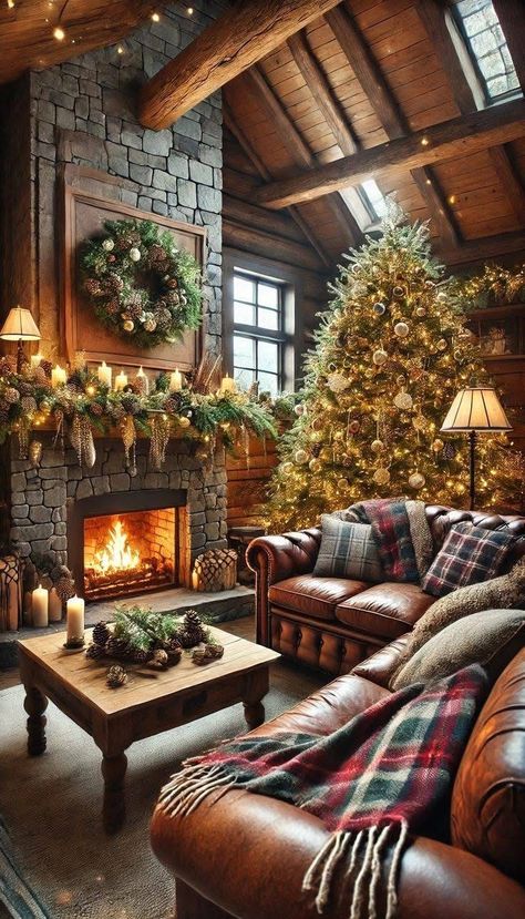 Cabin Christmas Decor Ideas, Cozy Cabin Christmas Decor, Log Cabin Christmas Decor, Lodge Christmas Decor, Lodge Christmas, Cabin Christmas Decor, Log Cabin Christmas, Cozy Winter Cabin, Cozy Lodge