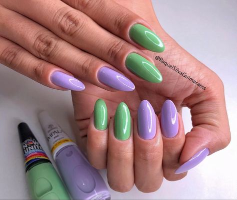 Pastel Green And Purple Nails, Lavender And Green Nails, Green And Purple Nail Designs, Purple And Green Nails Design, Green Purple Nails, Purple Green Nails, Green And Purple Nails, Purple And Green Nails, Violet Pastel