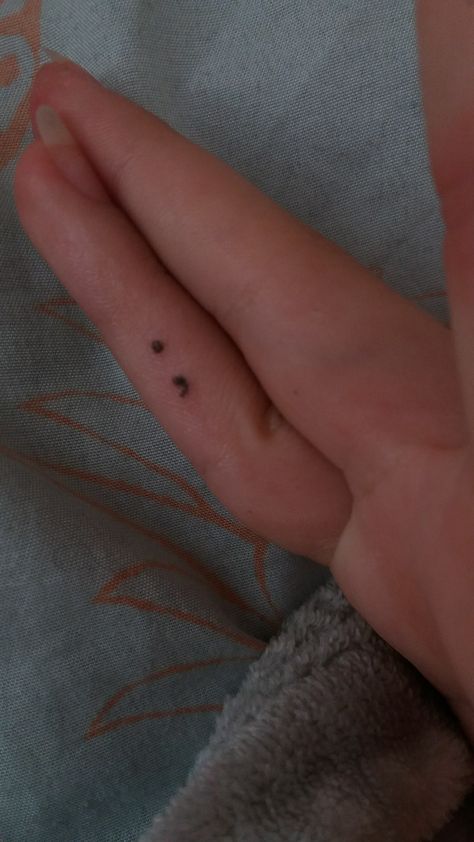 Stick and poke tattoo ; semicolon Tiny Tattoo Stick And Poke, Wrist Tattoos Stick And Poke, Stick And Poke Semicolon, Stick And Poke Tattoo With Meaning, Stick And Poke Tattoo Semi Colon, Stick And Poke Beginner, Little Tattoos Stick And Poke, Stick And Poke Small Tattoos, Stick And Poke Tattoo Ideas For Stoners