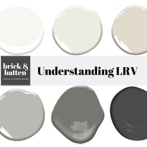 Are you painting your house white? You better understand LRV. Understanding a bit about LRV will help you in selecting the correct shade of white, or any paint color, for your environment.     It sounds so simple! White is crisp, clean, and beautiful… it should be easy.  That said, white is tricky! It’s reflective, has wild undertones, and appears differently in a variety of environments.  So that paint chip you’ve been staring at may look completely different on your home’s exterior. Lrv Paint Colors, Paint Chips Diy, Coordinates Art, Paint Chip Art, Dark Paint Colors, Paint Your House, Benjamin Moore Paint, Paint Colors Benjamin Moore, Paint Swatches