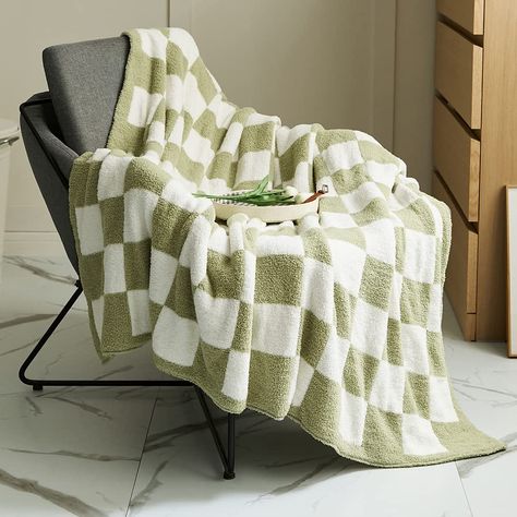 PRICES MAY VARY. CLASSIC CHECKERBOARD STYLE FOR THROW BLANKET - No longer limited to black and white, add a lively color to every throw blanket, in line with the aesthetic and classic design, and the blanket is beautiful and simple HIGH QUALITY MICROFIBER FEATHER YARN - Selected yarn, smooth feel and velvety-rich texture,no irritating odor, soft and skin-friendly, will not fade and pilling, breathable, durable, and easy to maintain IDEAL SIZE - 51 x 63 inches-Large Throw. Warm knit throw blanket Checkerboard Throw Blanket, Green Checkered Throw Blanket, Checkered Blanket Aesthetic, Green Checkered Blanket, Aesthetic Throw Blankets, Bunk Nook, Cute Throw Blankets, Office Blanket, Fun Blankets