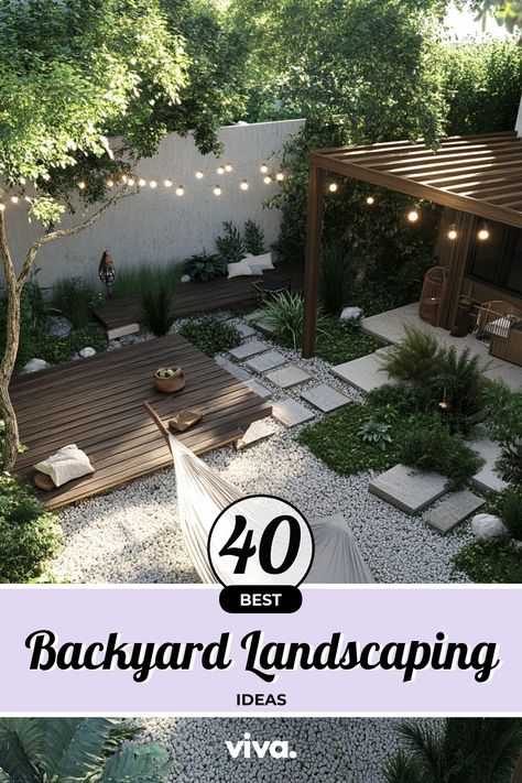 ♥ Are you dreaming of a stunning backyard oasis but don't know where to start? Explore a variety of backyard landscaping ideas, from front yard landscaping to small garden layouts and raised garden beds. Create your dream backyard with these inspiring designs for a tranquil and stylish outdoor space! 🌿🌺🌞 #BackyardLandscaping #FrontYardDesign #GardenLayout #OutdoorInspiration #LandscapingIdeas All Gravel Backyard, Small Yards Landscaping, Big Backyard Landscaping, Dream Backyard Luxury, No Grass Backyard Ideas, Ideas For Front Yard, Hardscape Backyard, Small Garden Layout, Texas Landscaping