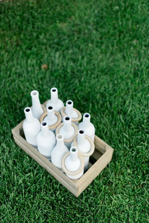 Ring Toss Wedding Game, Wedding Ring Toss Game, Bottle Ring Toss, Diy Ring Toss, Spray Painted Wine Bottles, Lawn Games Wedding, Wedding Reception Games, Ring Toss Game, Strawberry Shortcake Birthday