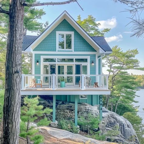 My Images Maine Houses Cottages, Big Beach House Exterior, Seaside Cottage Exterior, Lake Cottage Exterior, Big Beach House, Cottage Exterior Colors, Bay Cottage, Lake Vibes, Small Cabins