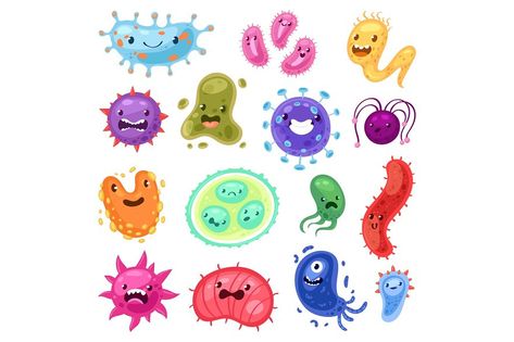 Viruses vector cartoon bacteria emoticon character of bacterial infection or ilness in microbiology illustration set of microbe organism emotions isolated on white background. Microbiology Illustration, Bacteria Cartoon, Nurses Week Quotes, Science Cartoons, Health Medicine, Biology Art, Character Vector, Character Cartoon, Bacterial Infection