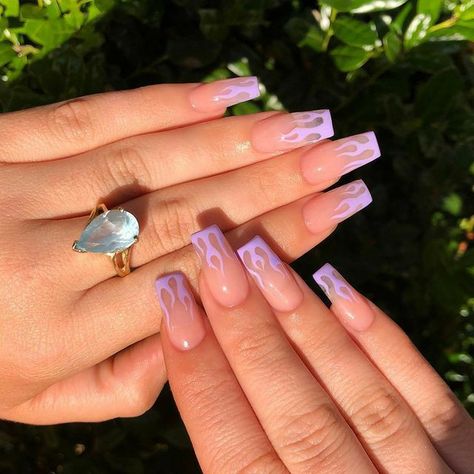 Flame Nail Art, Flaming Hot, Purple Acrylic Nails, Glamour Nails, Edgy Nails, Simple Acrylic Nails, Long Acrylic Nails Coffin, Acrylic Nails Coffin Pink, Acrylic Nails Coffin Short