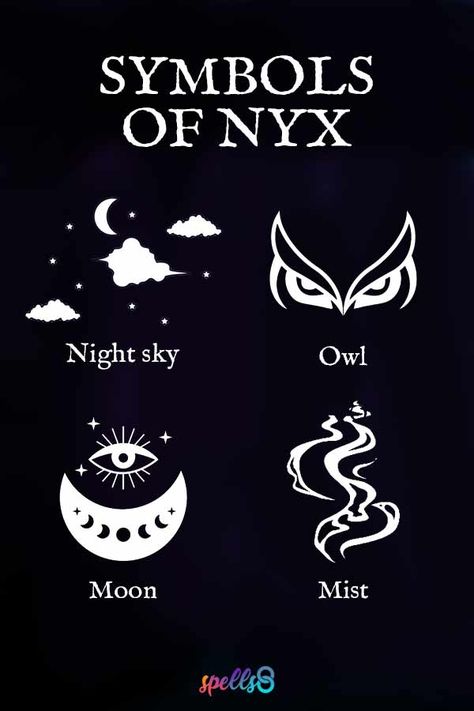 Nyx Symbol, Nyx Goddess Of Night Symbols, Goddess Of Night, Nyx Goddess, Goddess Magick, Goddess Names, Goddess Symbols, Goddess Aesthetic, Greek Mythology Tattoos