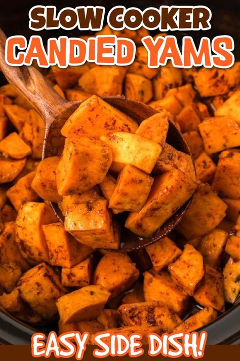 Crockpot Yams, Candied Yams Easy, Slow Cooker Candy, Candied Yams Recipe, Easy Holiday Side Dishes, Canned Yams, Cheese Bars, Crockpot Candy, Candied Yams